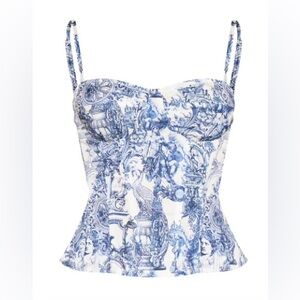 Pretty Little Thing Blue Renaissance Print Structured Corset Top.